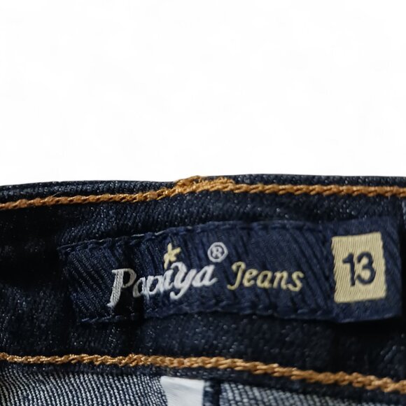 Papaya Dark Wash Cropped Jeans Sz 13 Rolled Hem Gold contrast Stitching - Picture 8 of 10